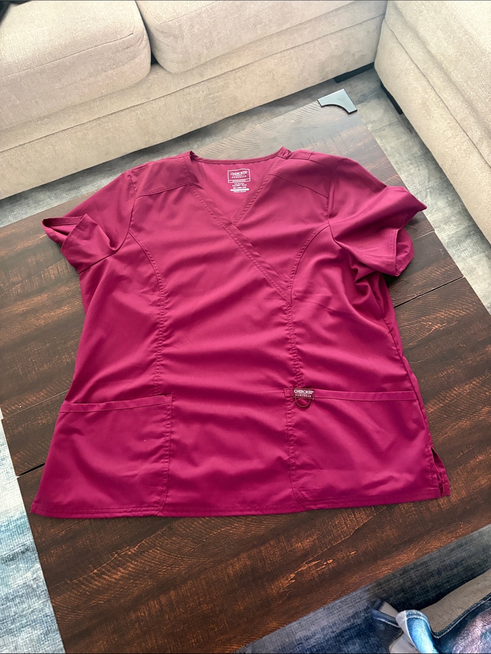 Cherokee Women's V-Neck Scrub Top - Burgundy